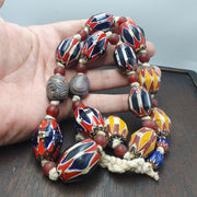 Vintage venetian style chevron big beads collection beaded necklace b22