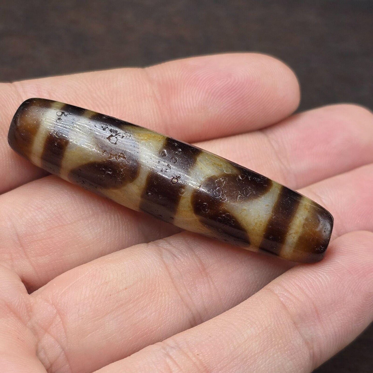 Tibetan top old agate dogtooth eye symbolize dzi bead totem pendant