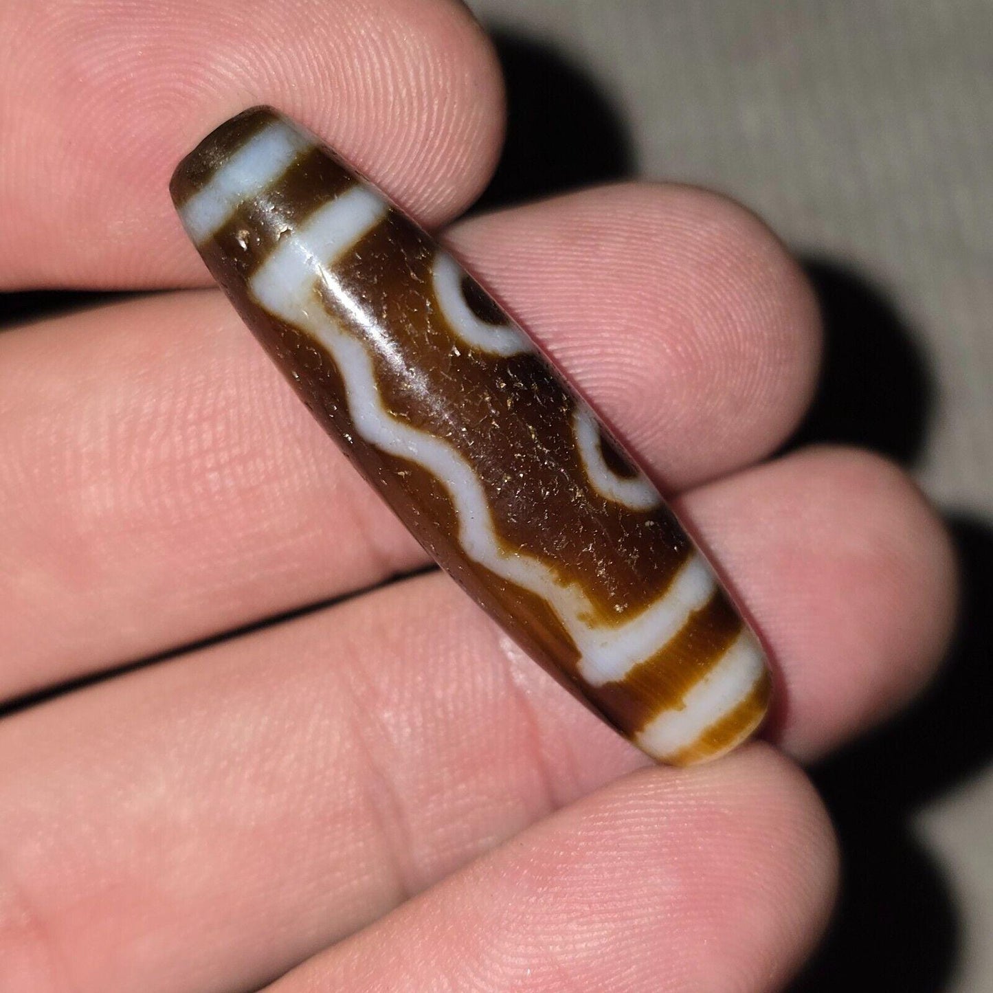 Old himalayan indo tibetan agate bead 5 eyes pattern amulet