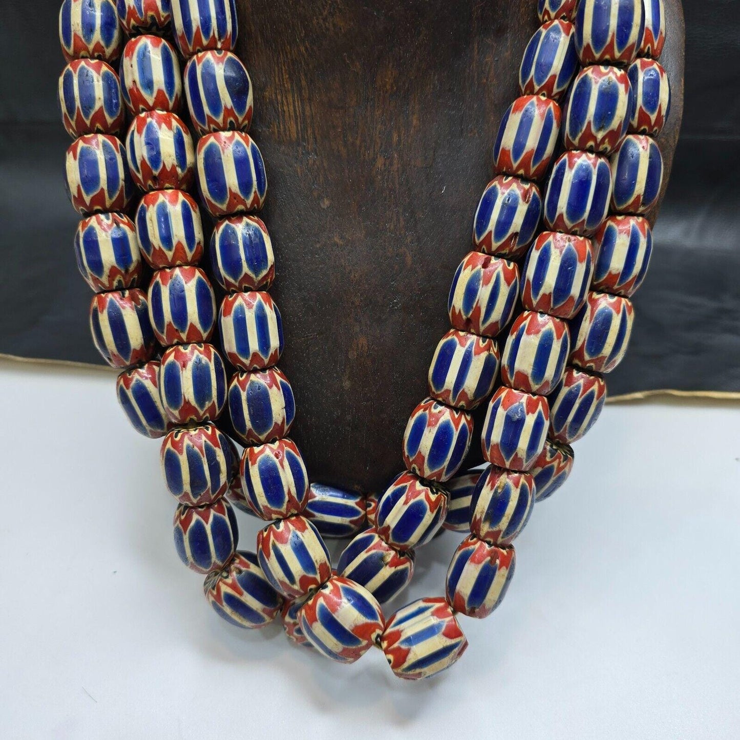 Big size vintage venetian style old blue chevron glass beads long strand ch-4Gift