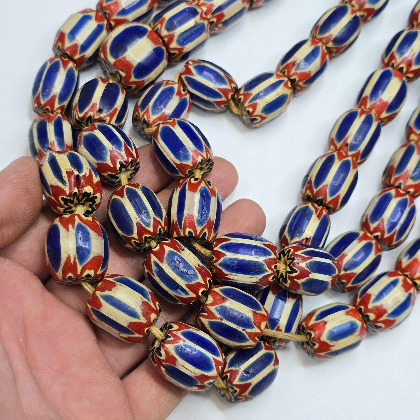 Big size vintage venetian style old blue chevron glass beads long strand ch-4Gift