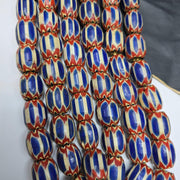 Big size vintage venetian style old blue chevron glass beads long strand ch-4.