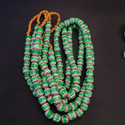 Vintage venetian african style green glass chevron 10mm beads long strand.