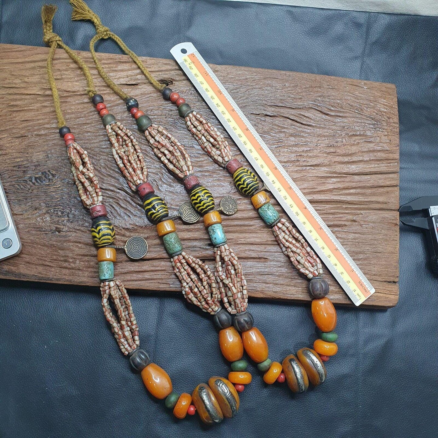 Handcrafted amber resin and glass beads vintage jewelry necklace 271gramsGift