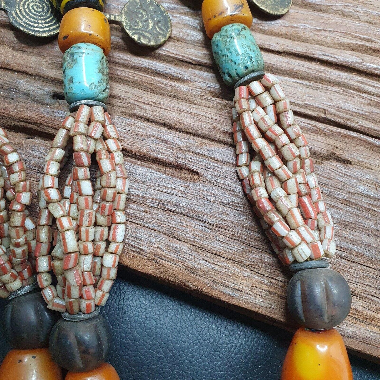 Handcrafted amber resin and glass beads vintage jewelry necklace 271gramsGift