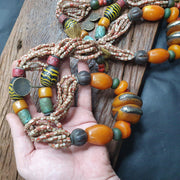 Handcrafted amber resin and glass beads vintage jewelry necklace 271grams.