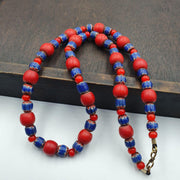 Antique venetian white heart and vintage blue chevron trade beads necklace w4