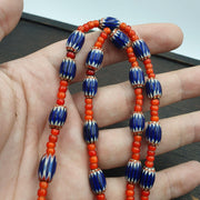 Antique vintage venetian white heart and blue chevron trade beads necklace w2