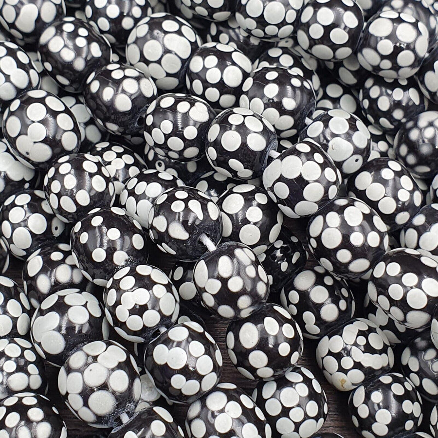 Skunk venetian inspired trade glass beads black thousand eyes.
