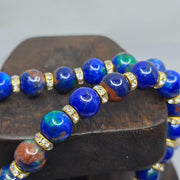 Blue Dyed Stone Necklace: Rhinestone Spacer Beads, 20-inch Beaded Chain