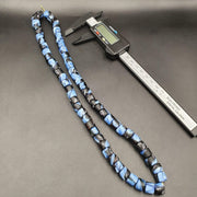 Vintage Disc Shape, Gabri Style Long Necklace - Traded Glass Beads, Black Blue Multi, 11mm Strand