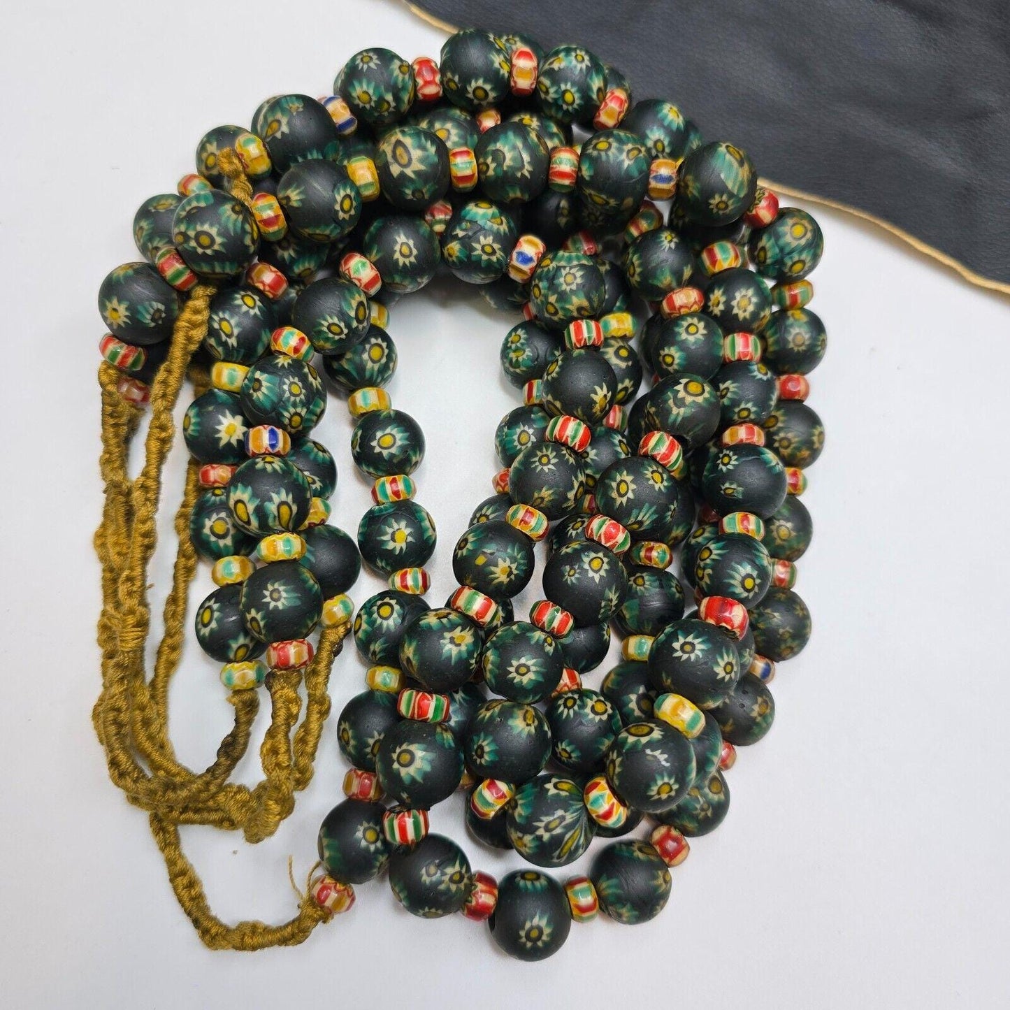 Vintage venetian style green gabri and chevron mix glass beads necklaceGift