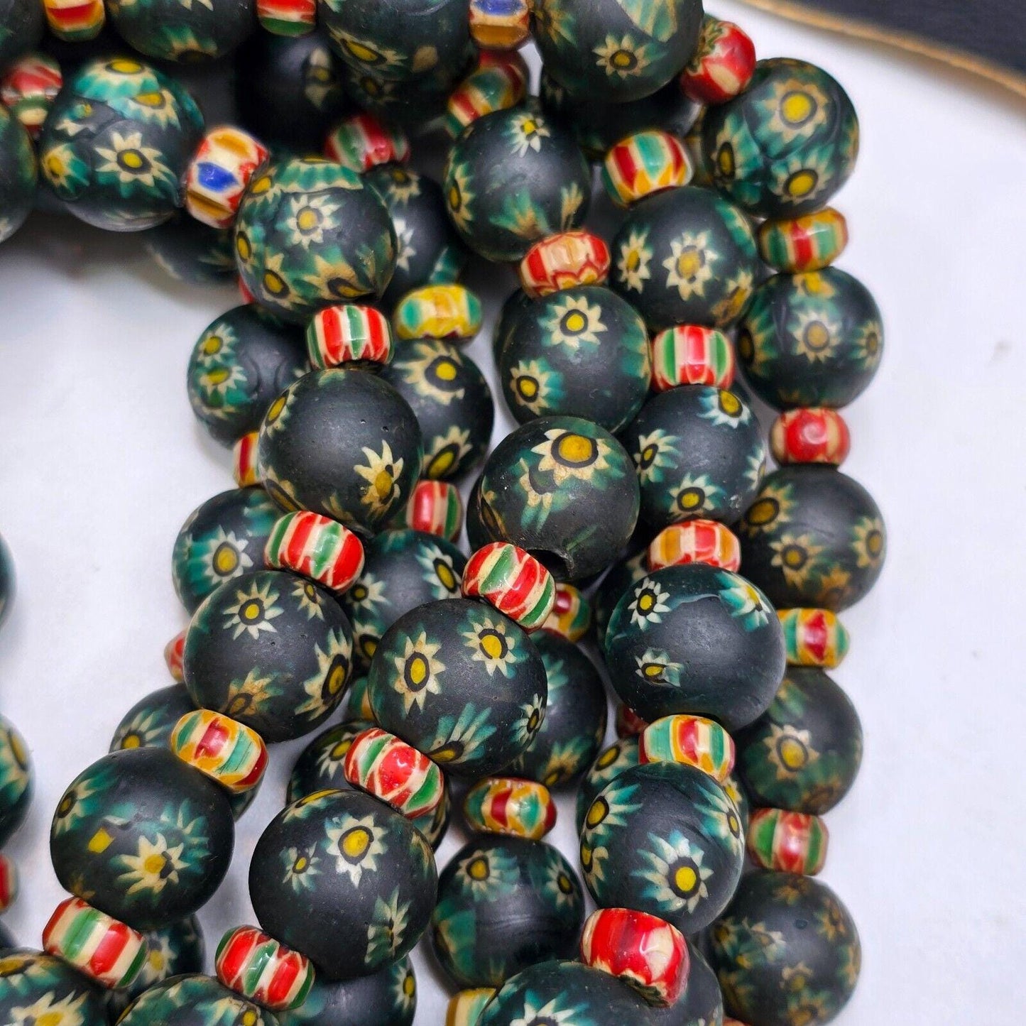 Vintage venetian style green gabri and chevron mix glass beads necklaceGift