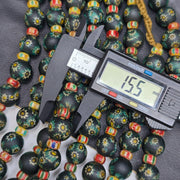 Vintage venetian style green gabri and chevron mix glass beads necklace.