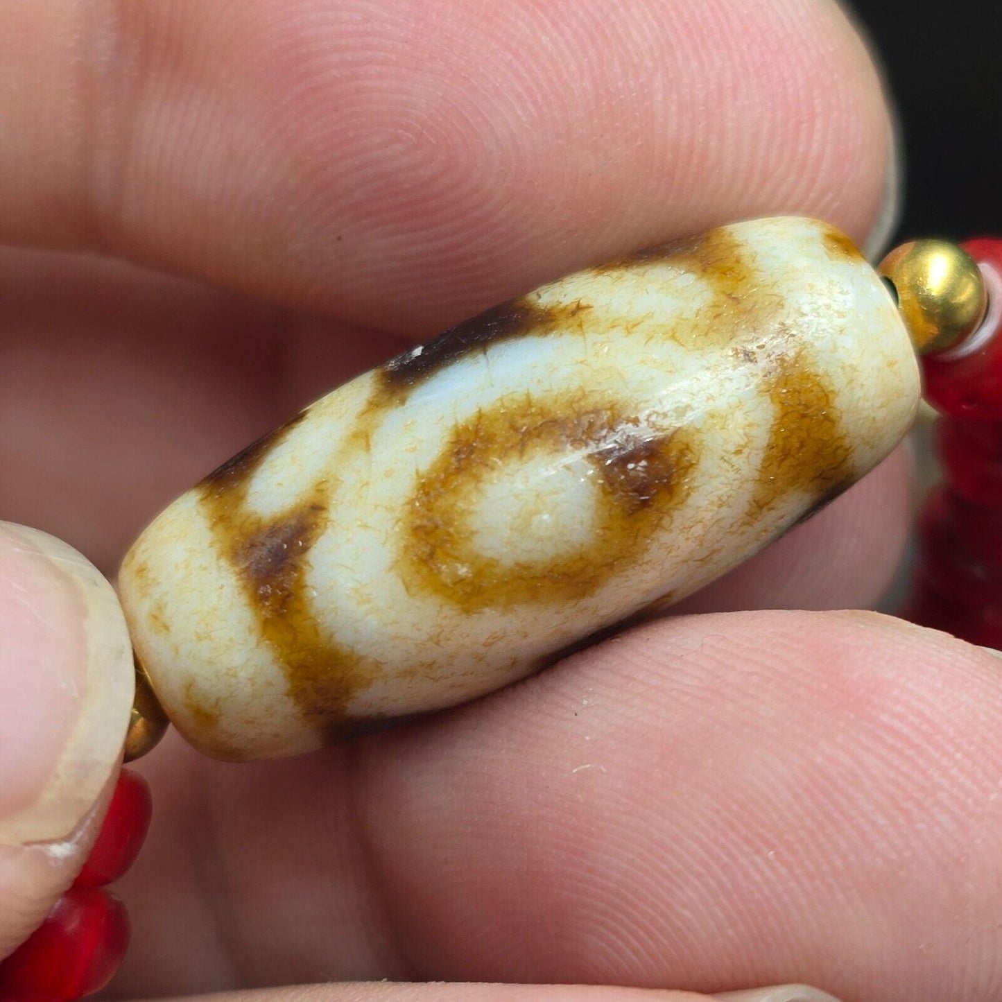 Antique vintage venetian white heart  & tibetan dzi agate beads necklace