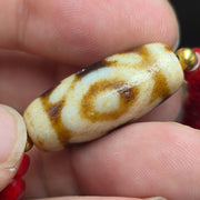 Venetian White Heart, Antique Tibetan Dzi Agate Necklace - Brass Accents, Etched Glass Stone Beads