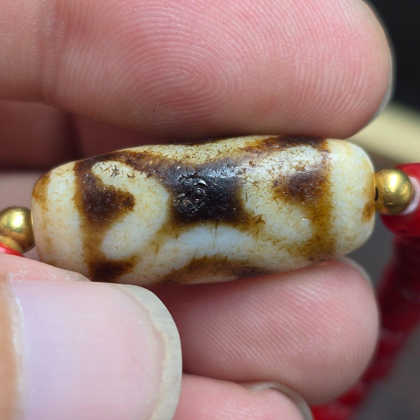 Antique vintage venetian white heart  & tibetan dzi agate beads necklace