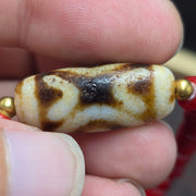 Venetian White Heart, Antique Tibetan Dzi Agate Necklace - Brass Accents, Etched Glass Stone Beads