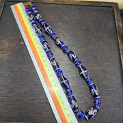 Antique venetian style blue chevron glass beads necklace