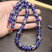 Antique venetian style blue chevron glass beads necklace