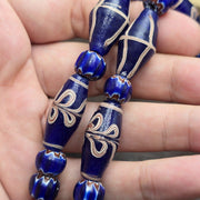 Antique venetian style blue chevron glass beads necklace