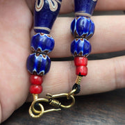 Antique venetian style blue chevron glass beads necklace