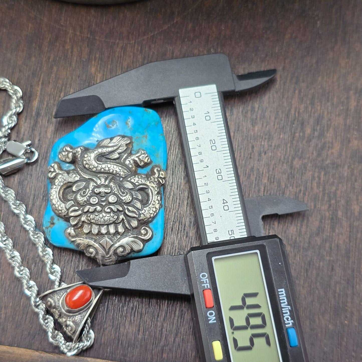 Dragon, elephant crafted from 925 sterling silver turquoise pendant necklace