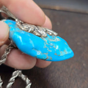 Dragon, elephant crafted from 925 sterling silver turquoise pendant necklace