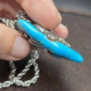 Dragon, elephant crafted from 925 sterling silver turquoise pendant necklace