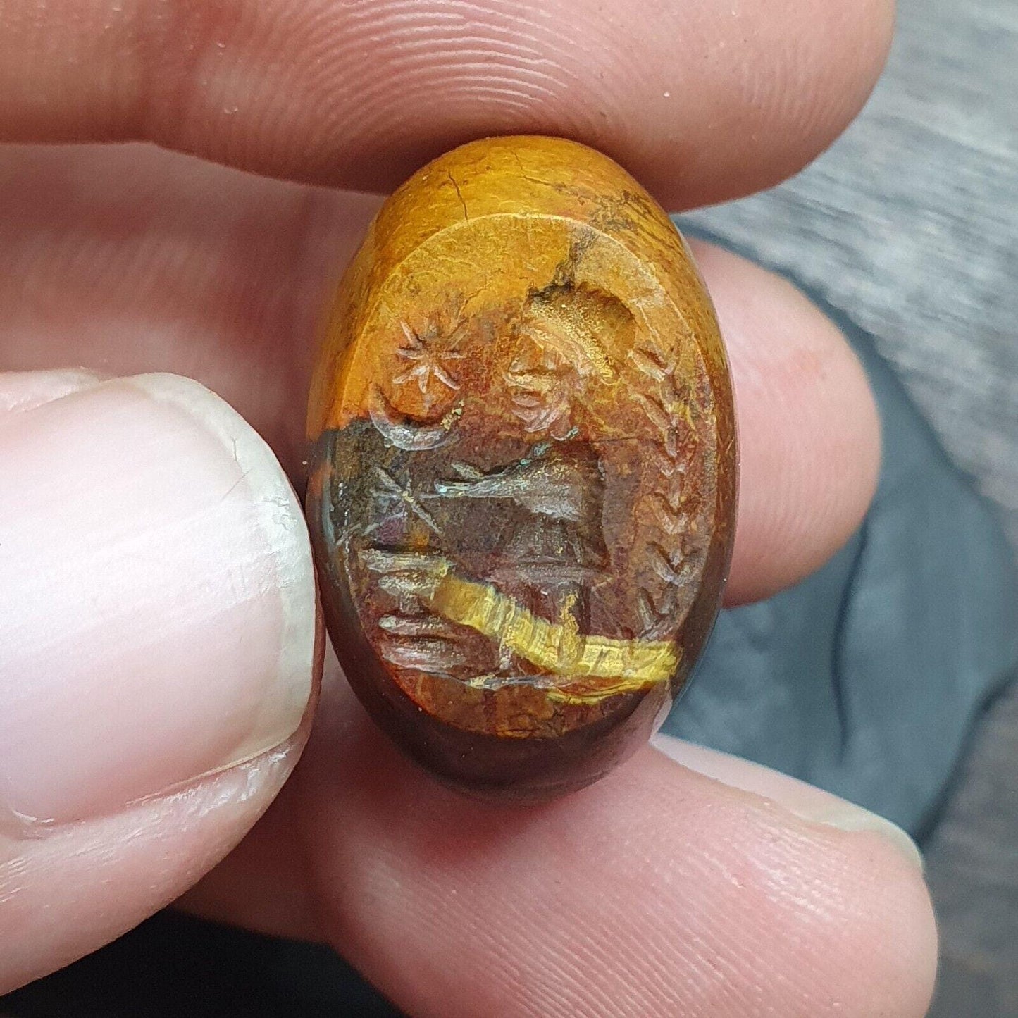 Antique jasper seal bead king intaglio stamp very rare pendent