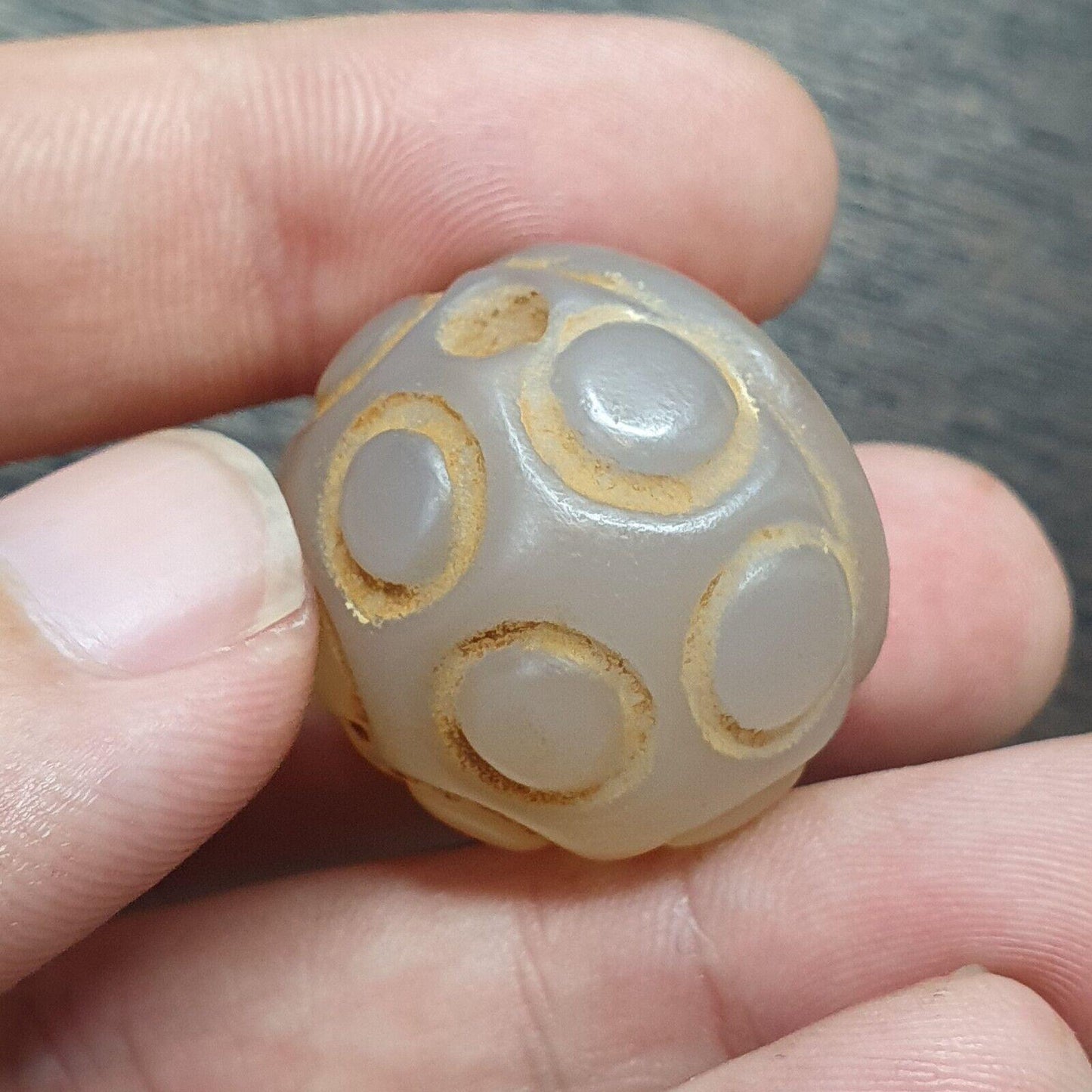 Antique gray agate seal bead queen & angel intaglio stamp very rare pendent
