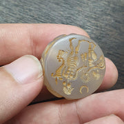 Antique gray agate seal bead queen & angel intaglio stamp very rare pendent