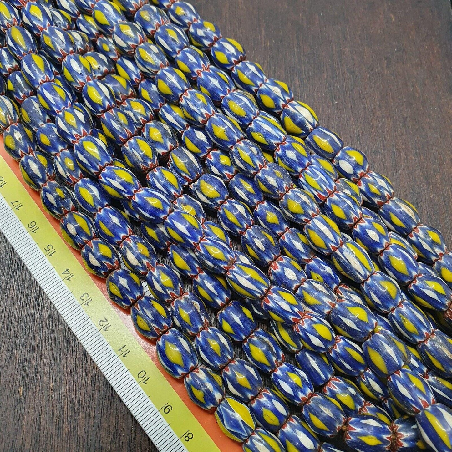 Vintage Venetian Chevron Glass Bead Strand: African Style, 26 Inch