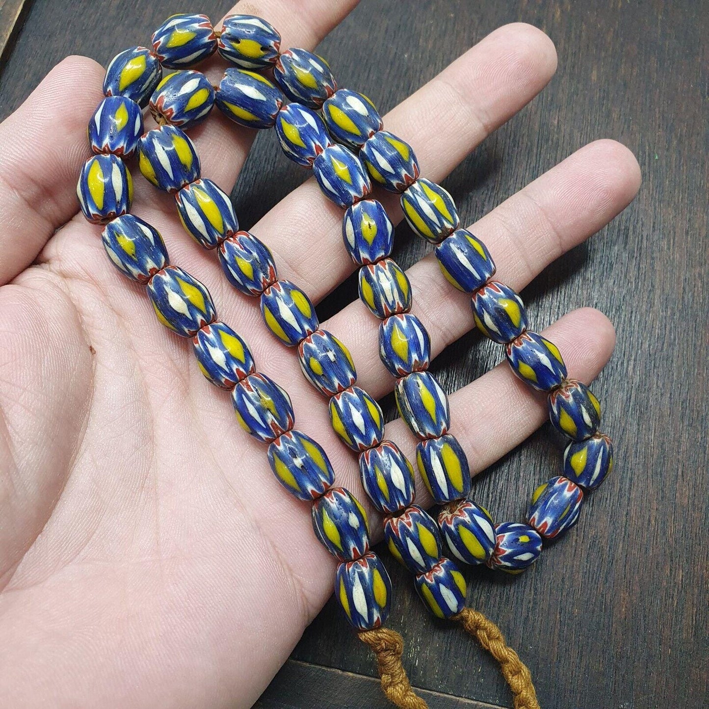 Vintage Venetian Chevron Glass Bead Strand: African Style, 26 Inch