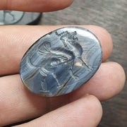 Antique ble lace agate seal bead mysterious animal intaglio stamp pendent