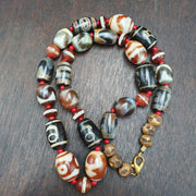 Vintage tibetan unique pattern eyes agate dzi beads lot necklace amulets