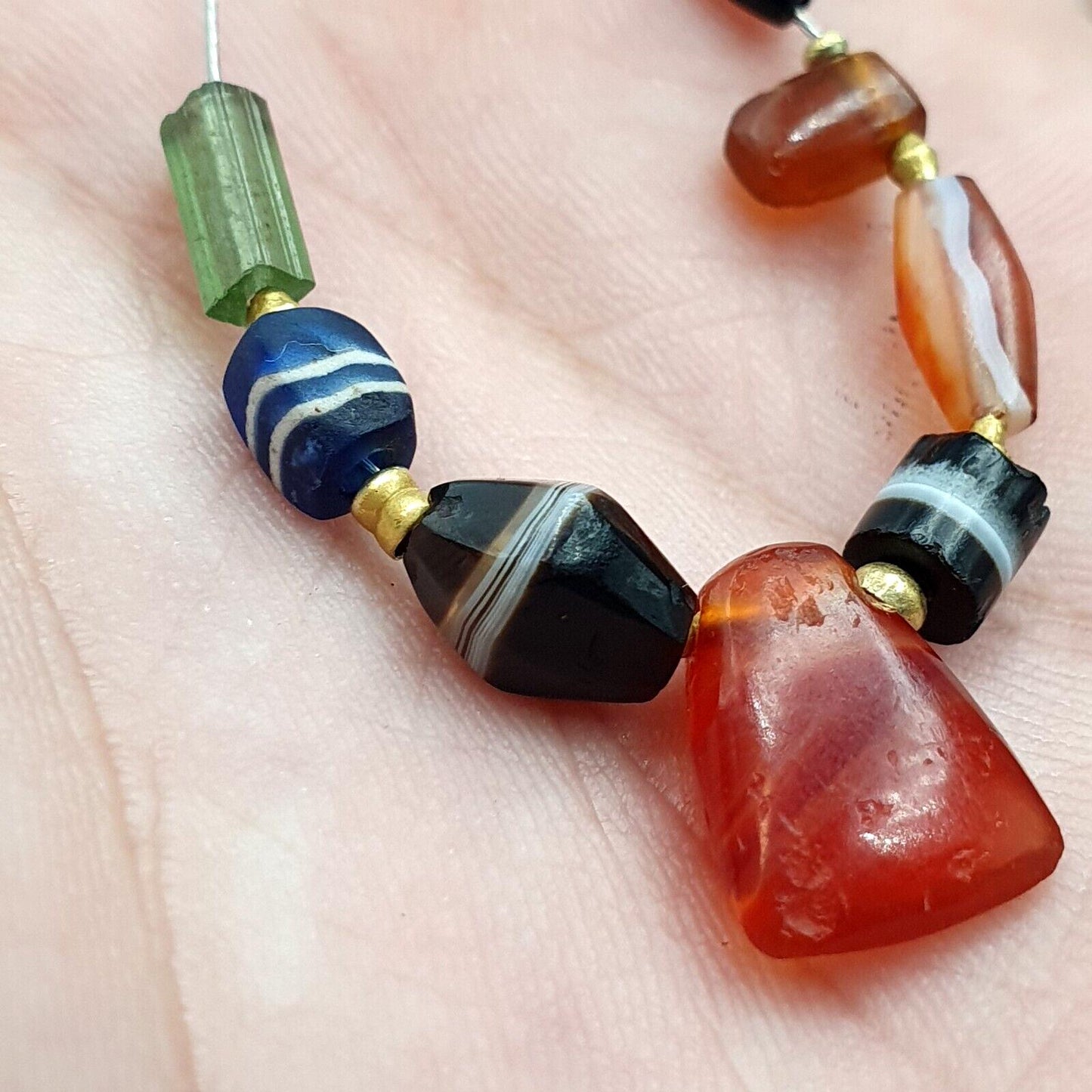 Ancient Yemeni Eye Agate Beads with Gold Spacers