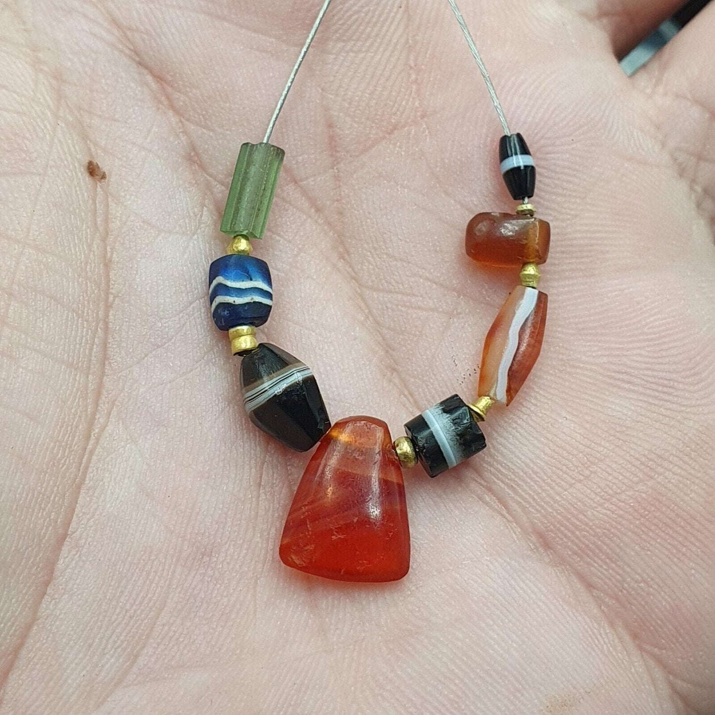 Ancient Yemeni Eye Agate Beads with Gold Spacers