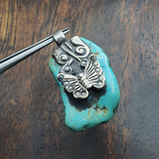 Vintage natural blue turquois 925 silver pendant necklace 16