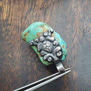 Vintage natural blue turquois 925 silver pendant necklace 16