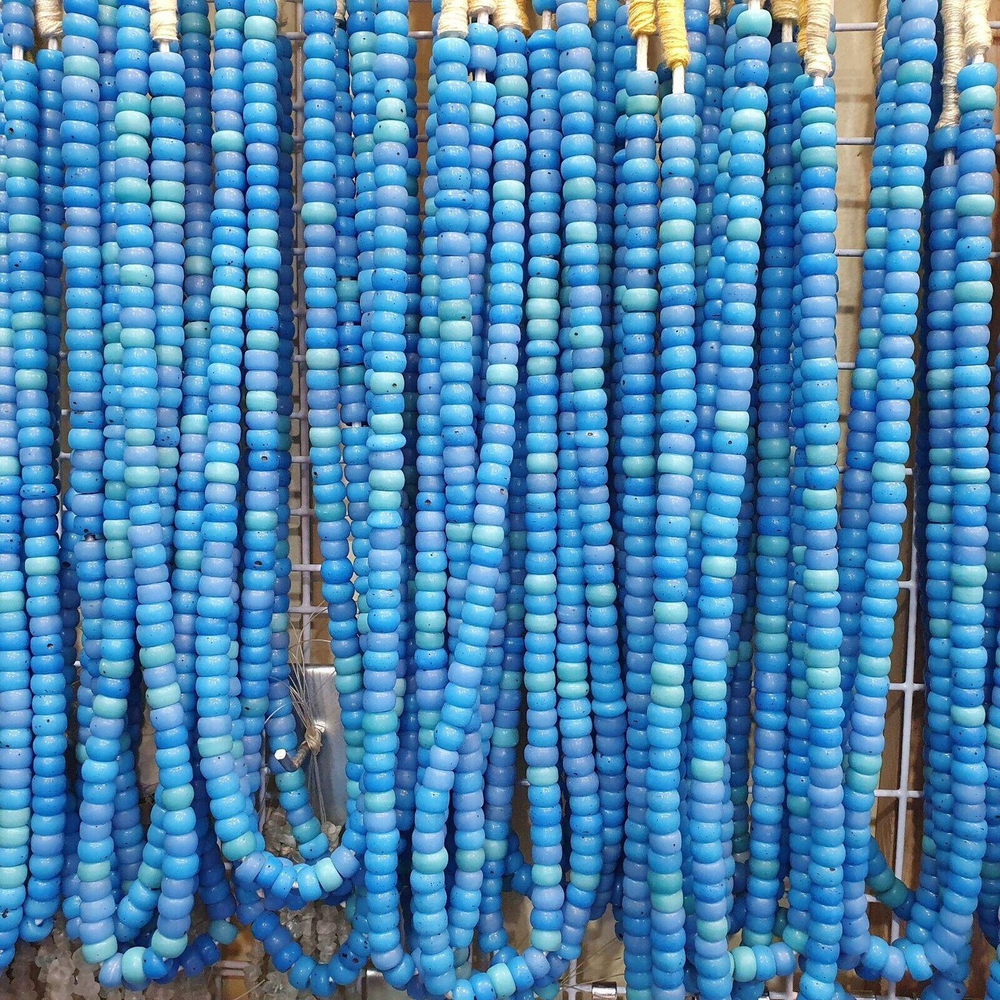 Vintage old african blue vaseline glass antique beads 11-12mm beads strandGift