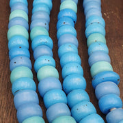 Vintage Old African, Antique Vaseline Blue Bead Strand | White Glass | 11-12mm - 100+ Pieces