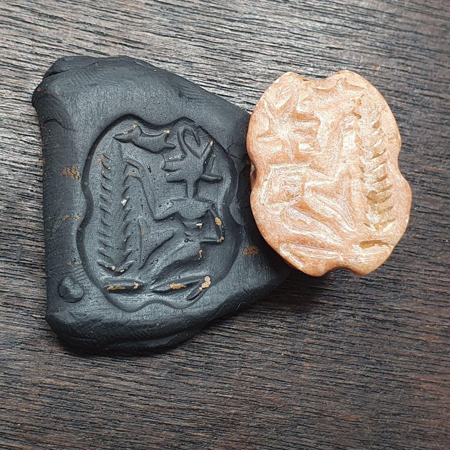 Antique jasper bead mysterious creature intaglio scarab stamp pendent