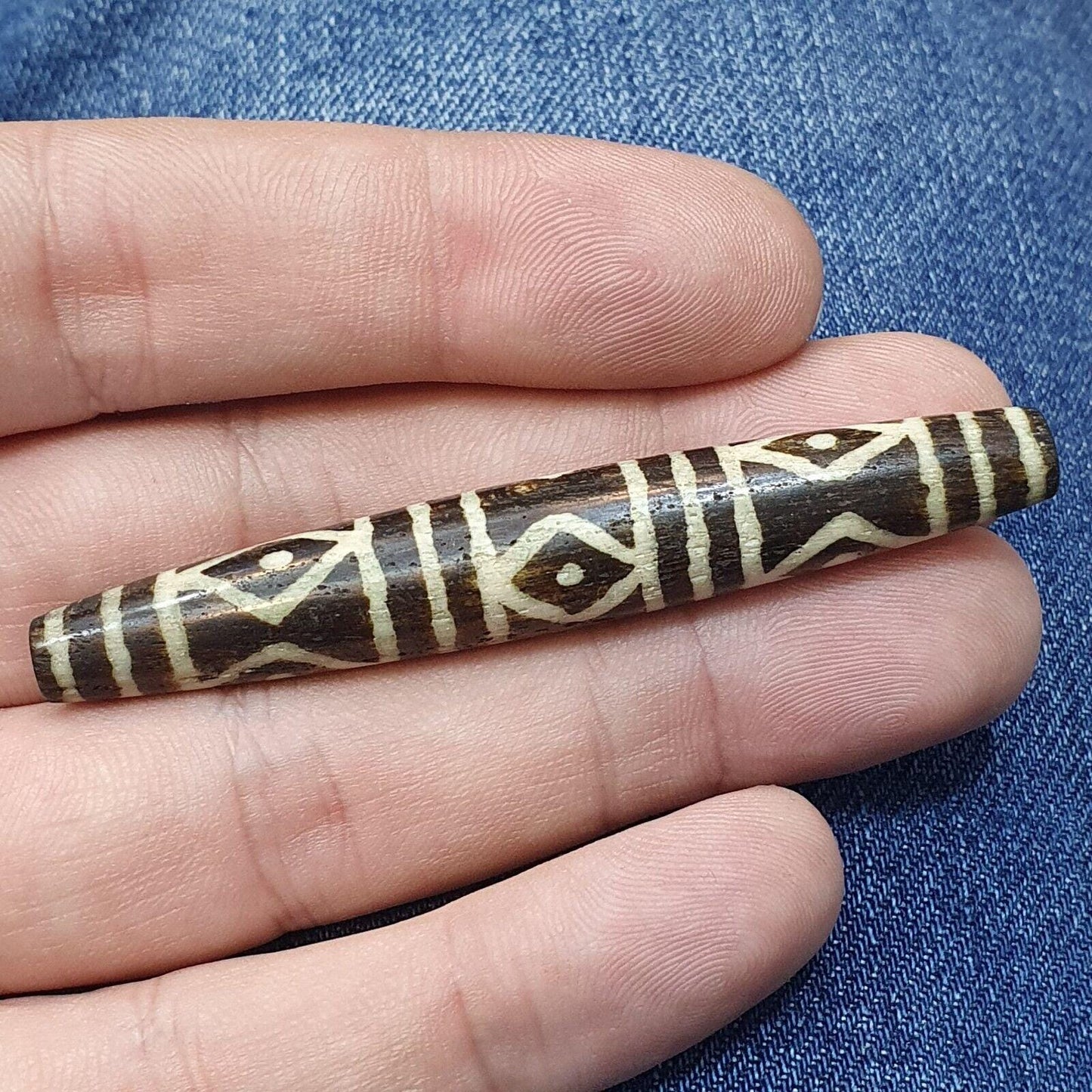 Rare pattern large south asian burmese old  pyu pumtek amulet bead 205