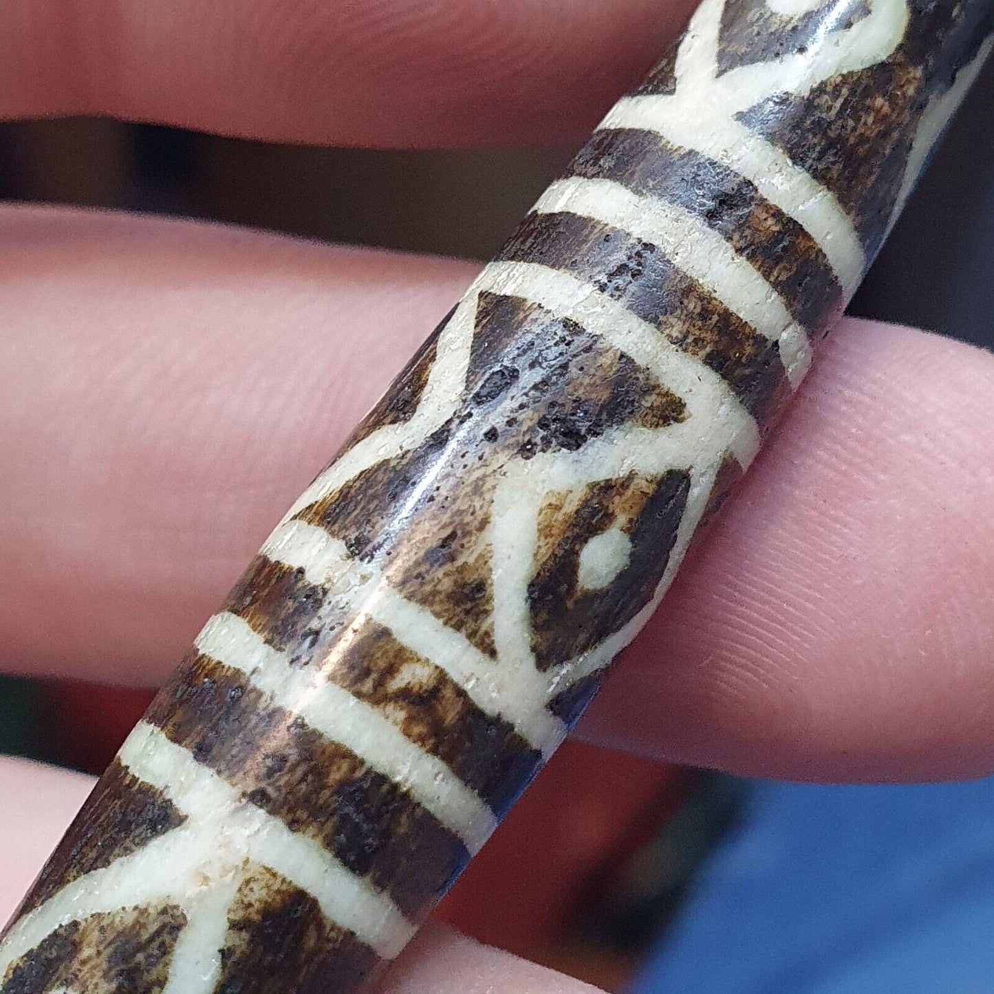 Rare pattern large south asian burmese old  pyu pumtek amulet bead 205