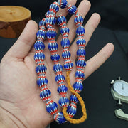 Vintage blue chevron beads venetian african 13.5mm 15mmx17mm beads long strand