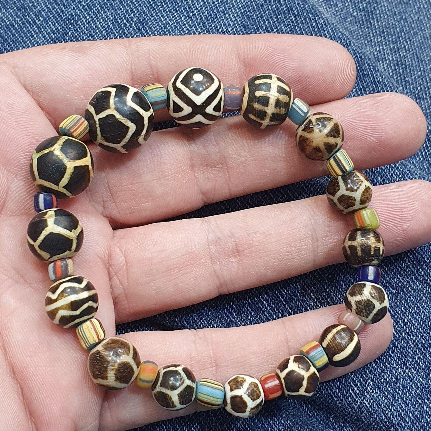 South asian old pumtek pyu beads petrified wood stone beads bracelet