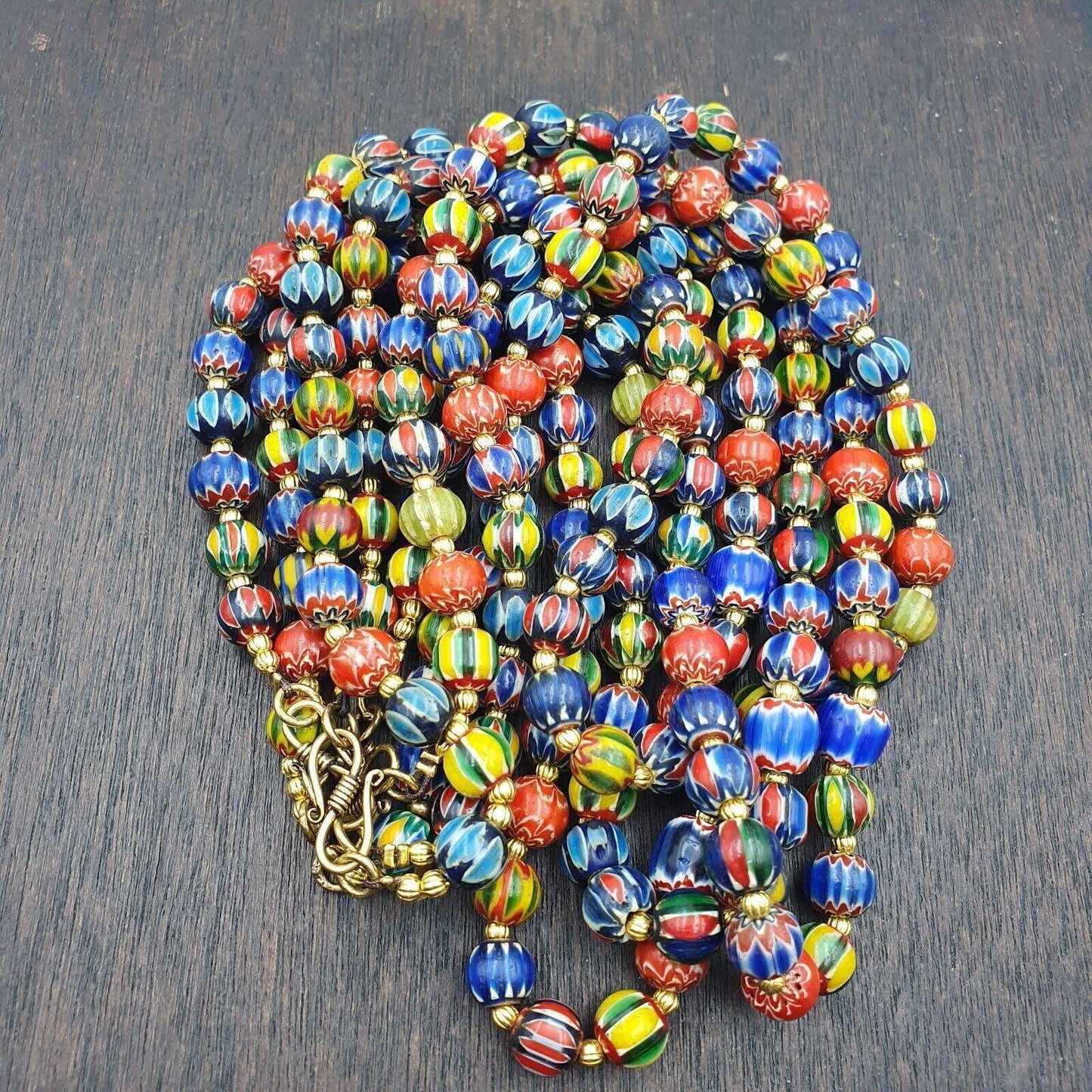 Vintage venetian african style glass chevron 8.5-9mm beads long strandGift