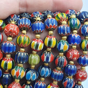 Vintage venetian african style glass chevron 8.5-9mm beads long strand.