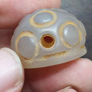 Antique gray agate seal bead queen & angel intaglio stamp very rare pendent